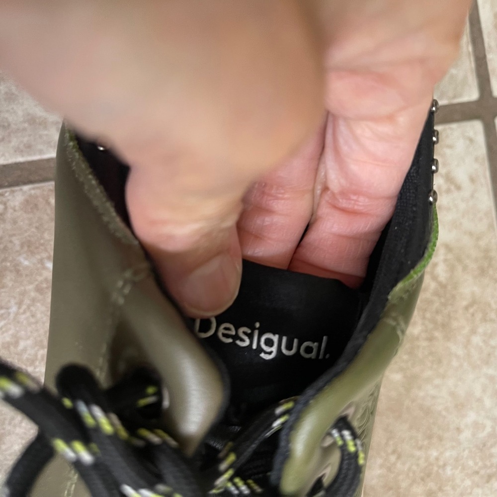 Desigual olive Green Studded Lace Up Sneakers Women's size 8 shoes comfort - Picture 7 of 12